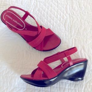Athena Alexander “Albert” Red, Wedge Sandal- Womens Size 4